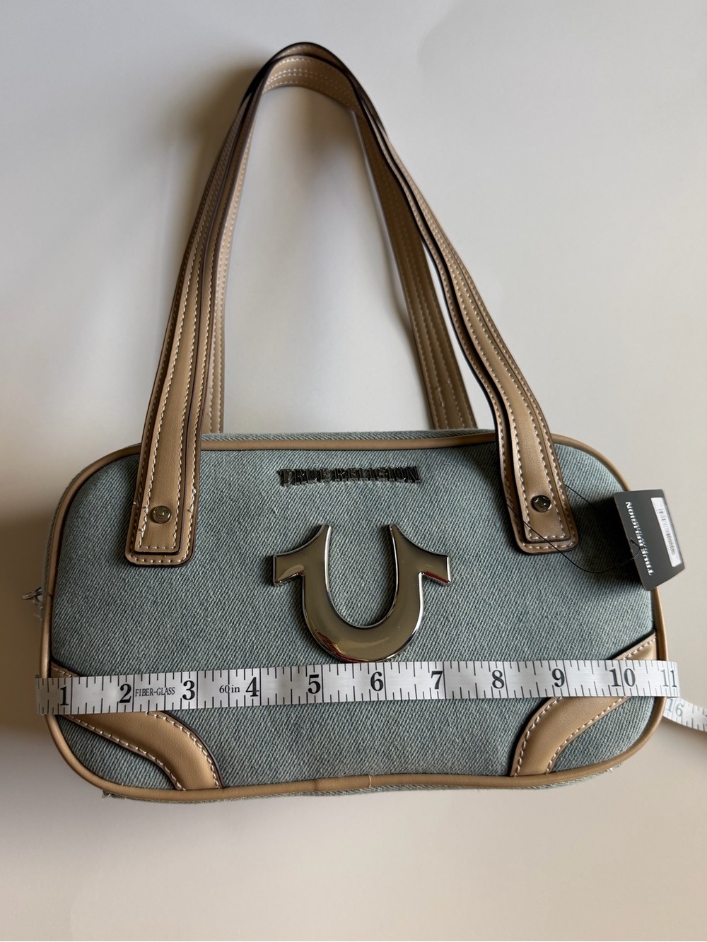 True Religion Light Blue Denim & Tan Shoulder Bag NWT